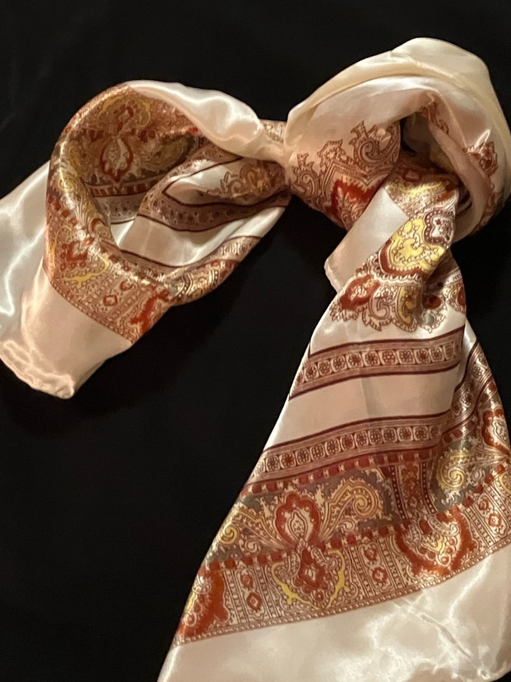 New Paisley Pattern Scarf in Cream and Brown Made in Japan